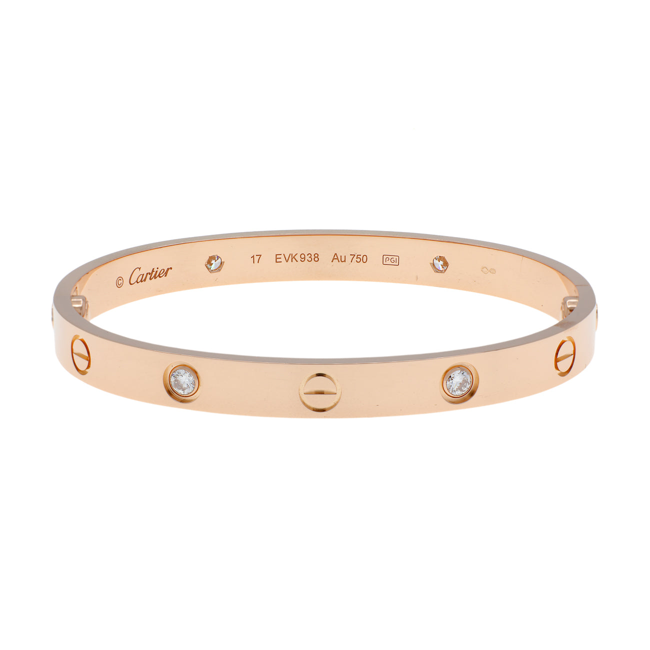 Exclusive Cartier 18K Rose Gold 4 Diamond Classic Love Bracelet — Front View