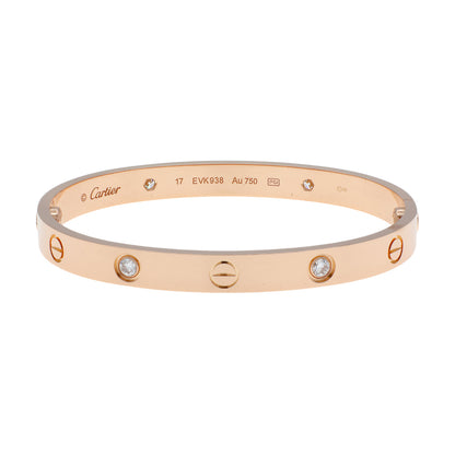 Exclusive Cartier 18K Rose Gold 4 Diamond Classic Love Bracelet — Front View