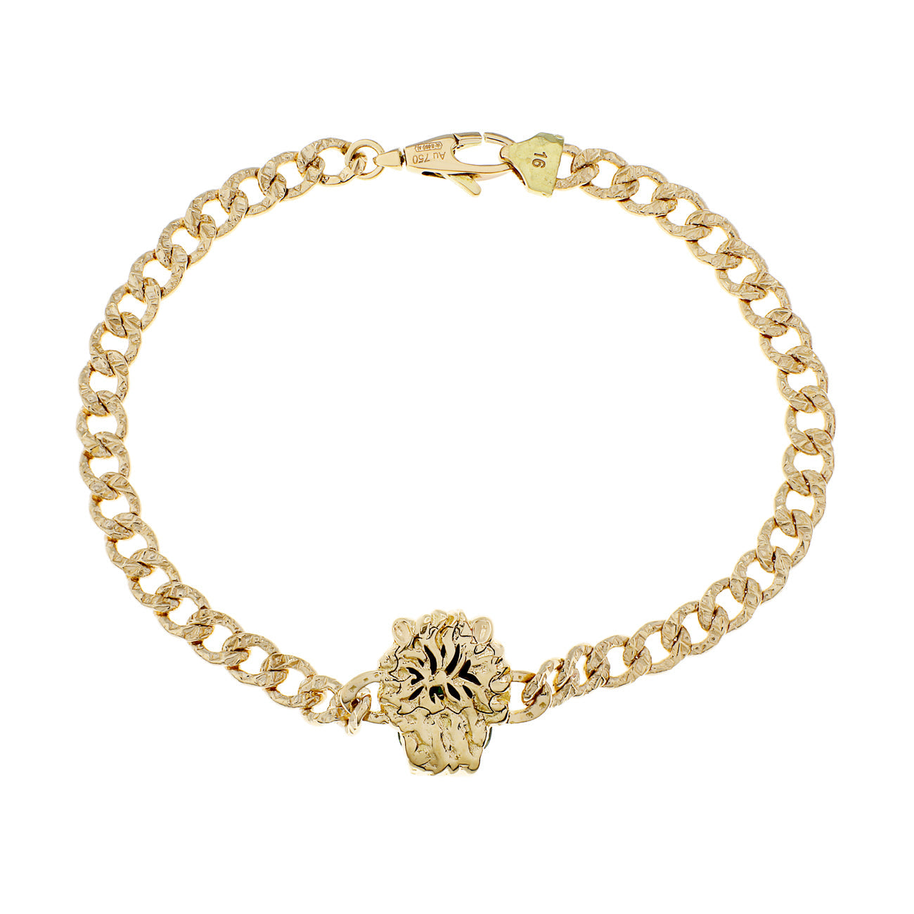 Exclusive Gucci 18K Yellow Gold Diamond Chrome Diopside Lion Head Bracelet — Side View