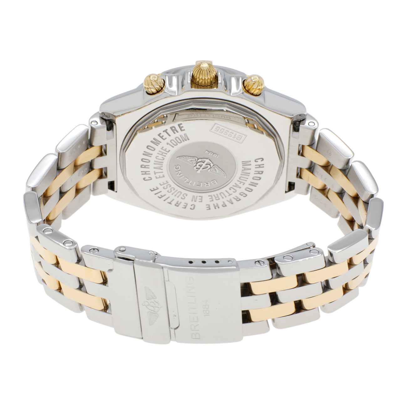 Exclusive Breitling Stainless Steel 18K Yellow Gold Crosswind Chronograph B13355 — Side View