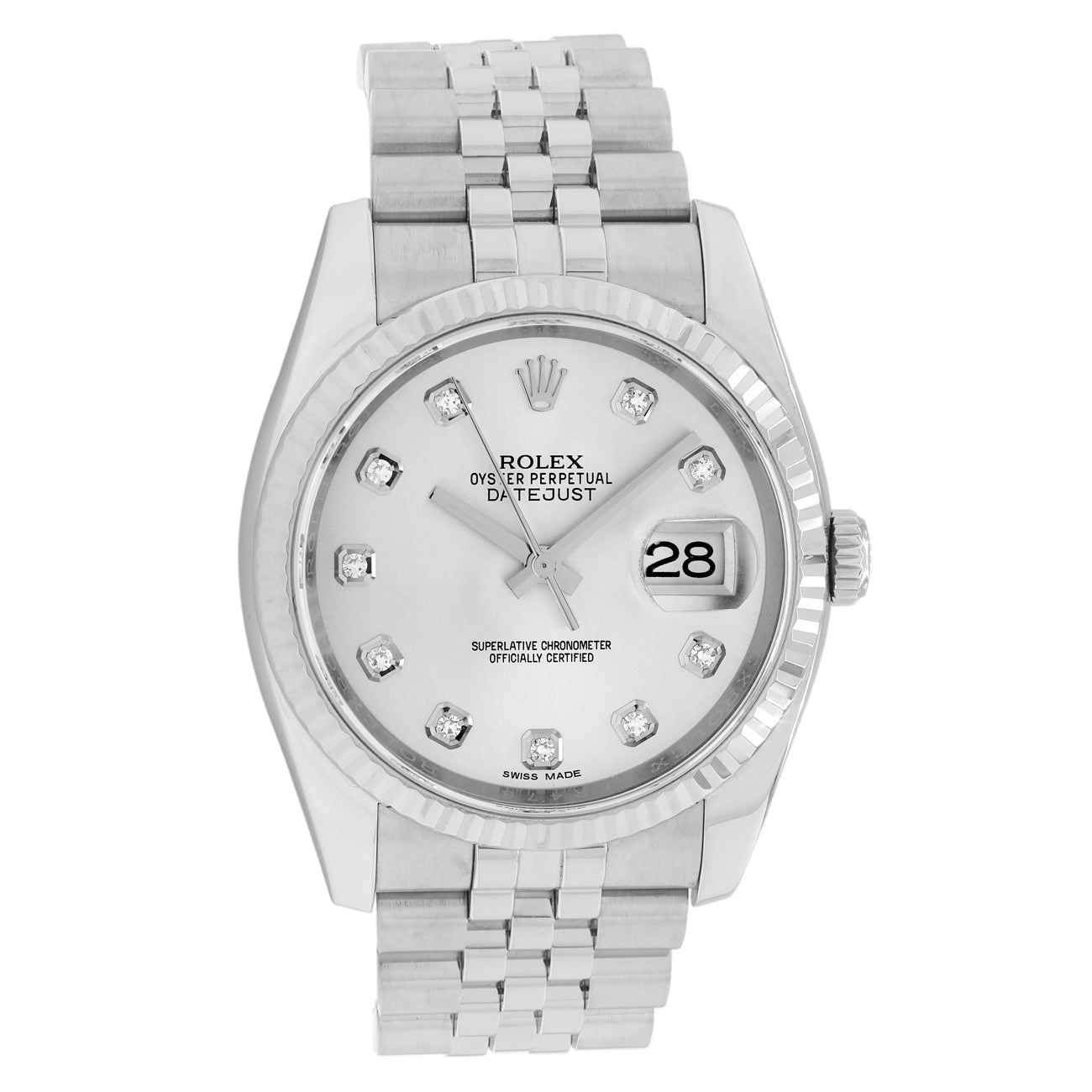 Exclusive Rolex Stainless Steel 18K White Gold Diamond Datejust 36 116234 — Front View