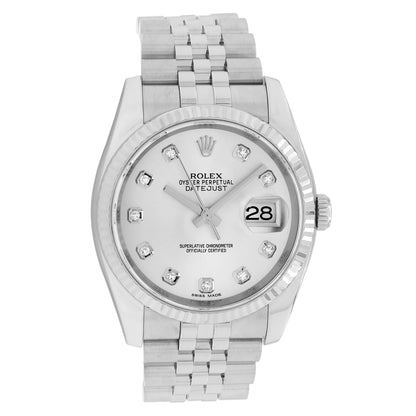 Exclusive Rolex Stainless Steel 18K White Gold Diamond Datejust 36 116234 — Front View