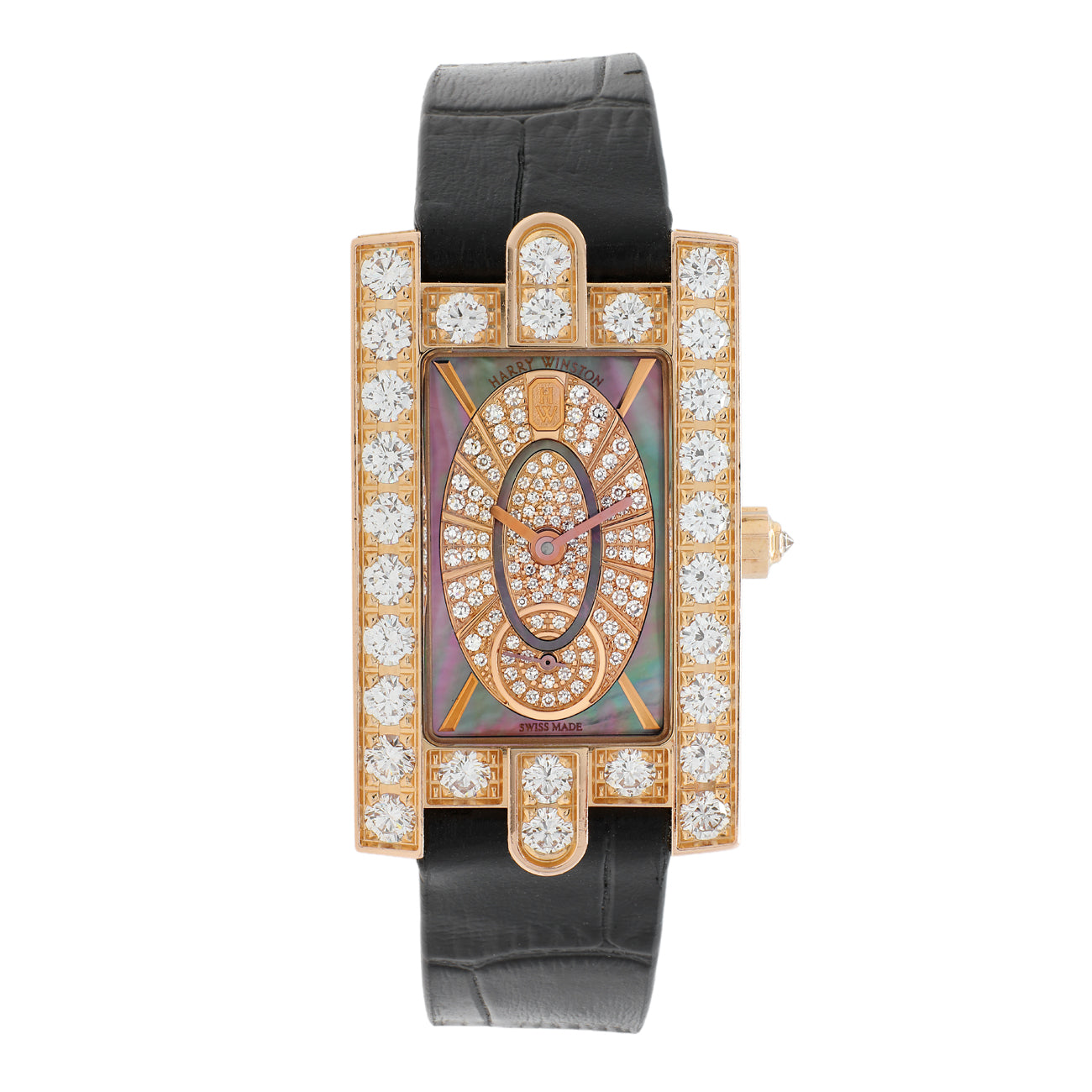 Exclusive Harry Winston 18K Rose Gold Diamond Avenue Classic Quartz — Front View