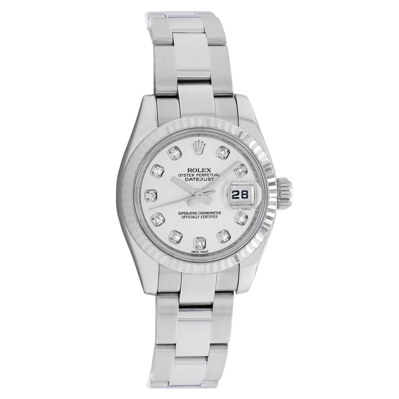 Exclusive Rolex Stainless Steel 18K White Gold Datejust 26 179174 — Front View