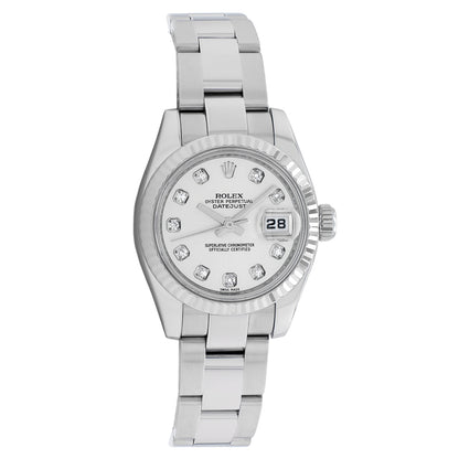 Exclusive Rolex Stainless Steel 18K White Gold Datejust 26 179174 — Front View