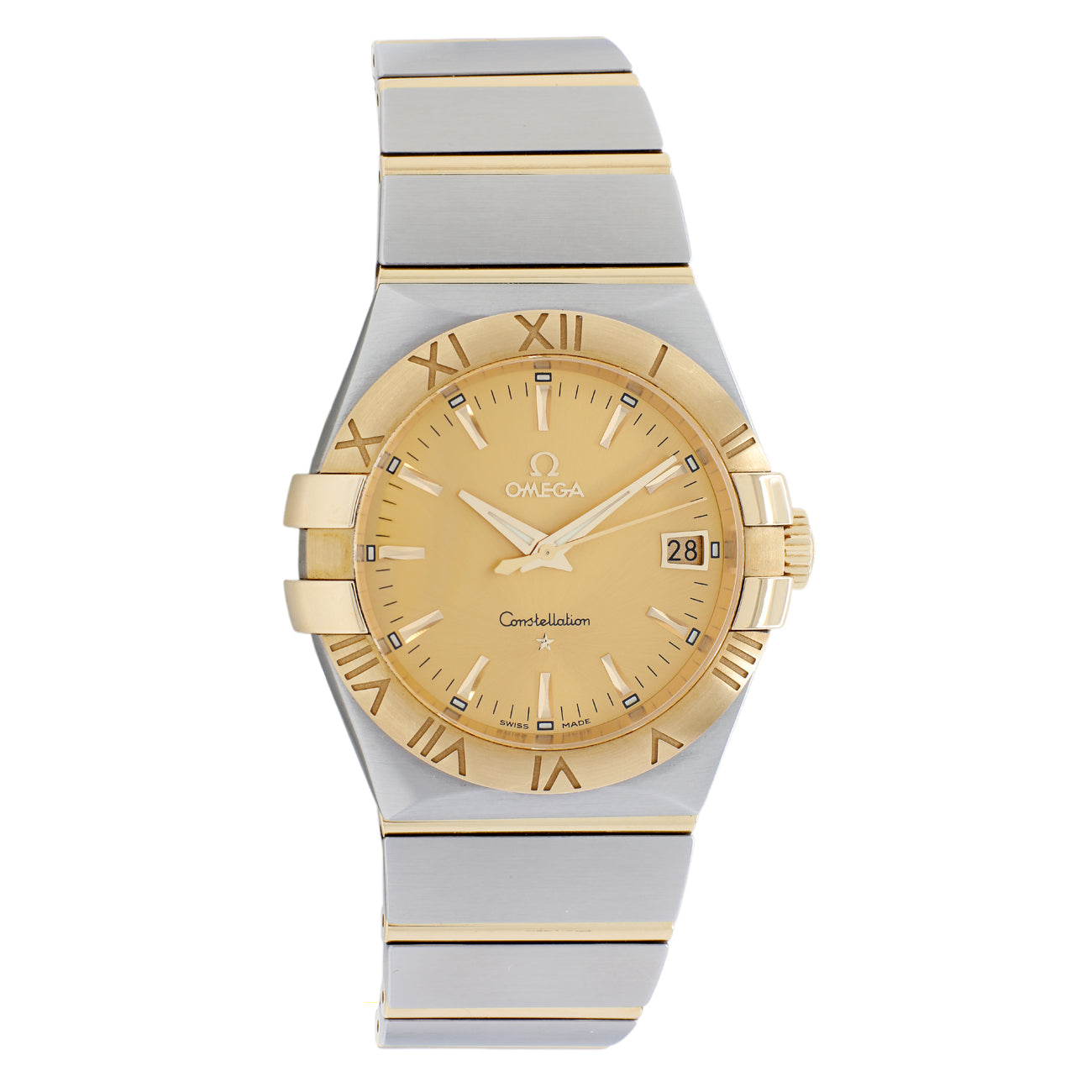 Exclusive Omega Stainless Steel 18K Yellow Gold Constellation 123.20.35.60.08.001 — Front View