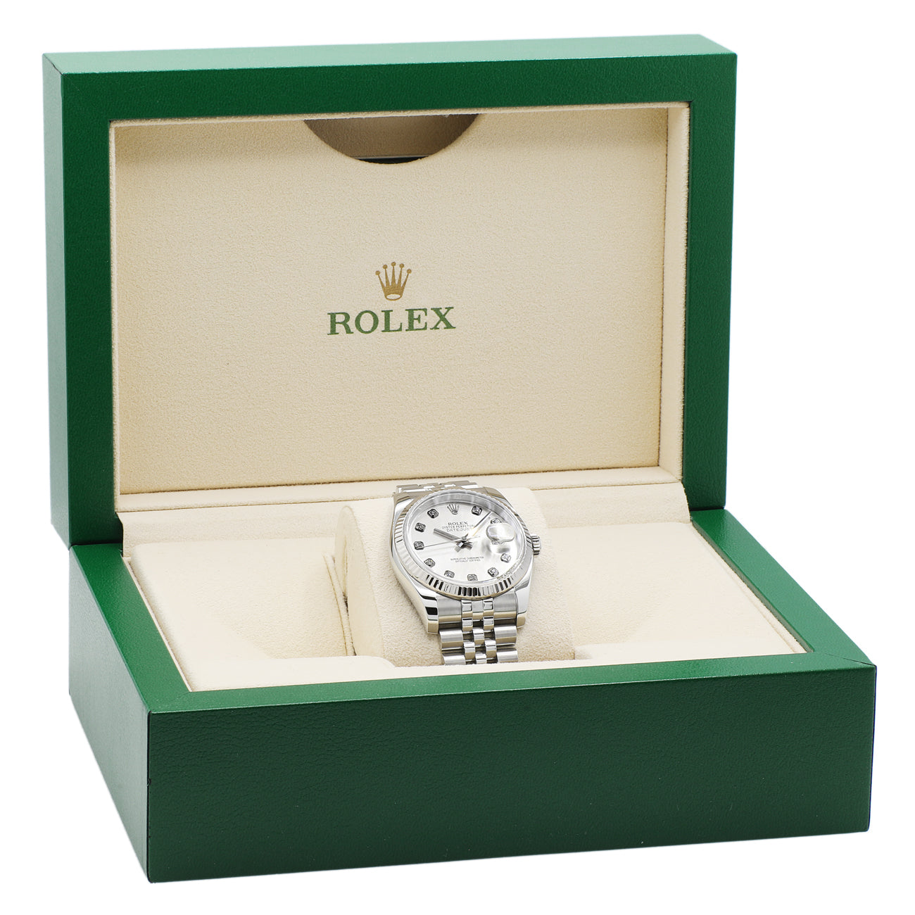 Exclusive Rolex Stainless Steel 18K White Gold Diamond Datejust 36 116234 — Detail View