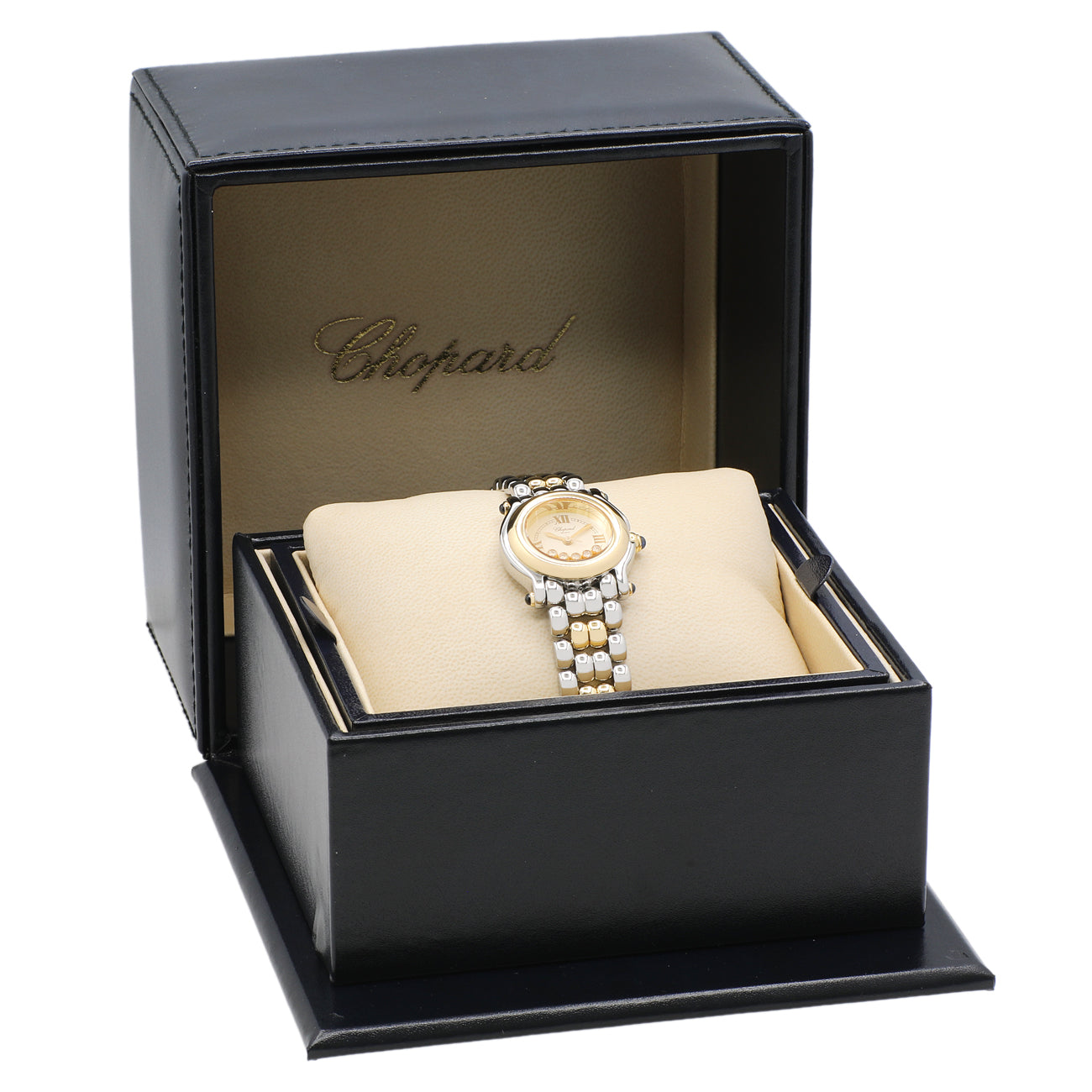 Exclusive Chopard Stainless Steel 18K Yellow Gold 5 Diamond Happy Sport 27/8256-23 — Detail View