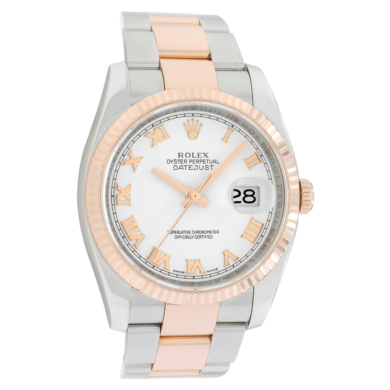 Exclusive Rolex 18K Rose Gold Stainless Steel Datejust 36 116231 — Front View