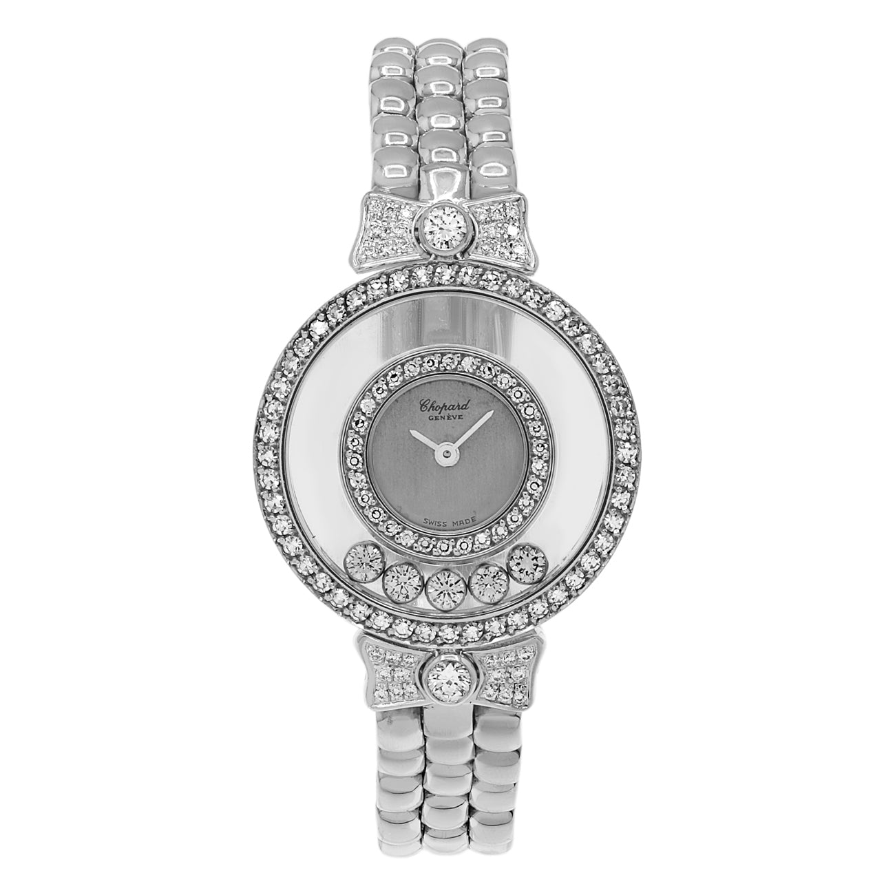 Exclusive Chopard 18K White Gold Happy Diamond Quartz Watch — Front View