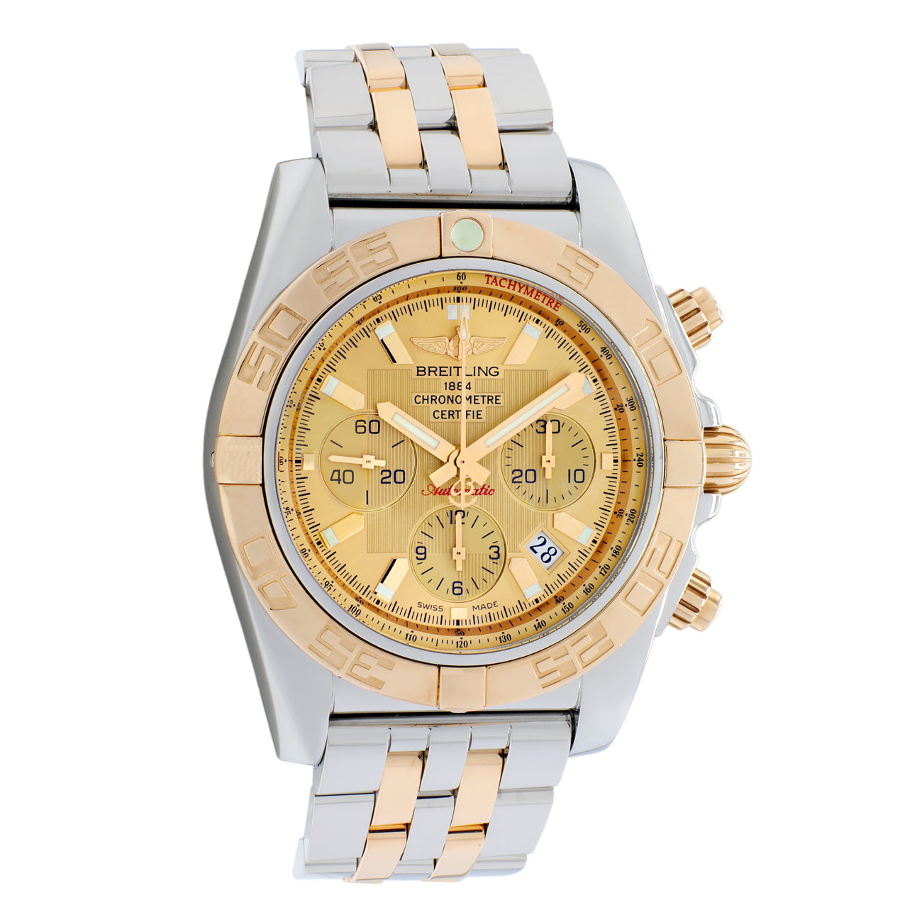 Exclusive Breitling Stainless Steel 18K Rose Gold Chronomat 44 CB0110 — Front View