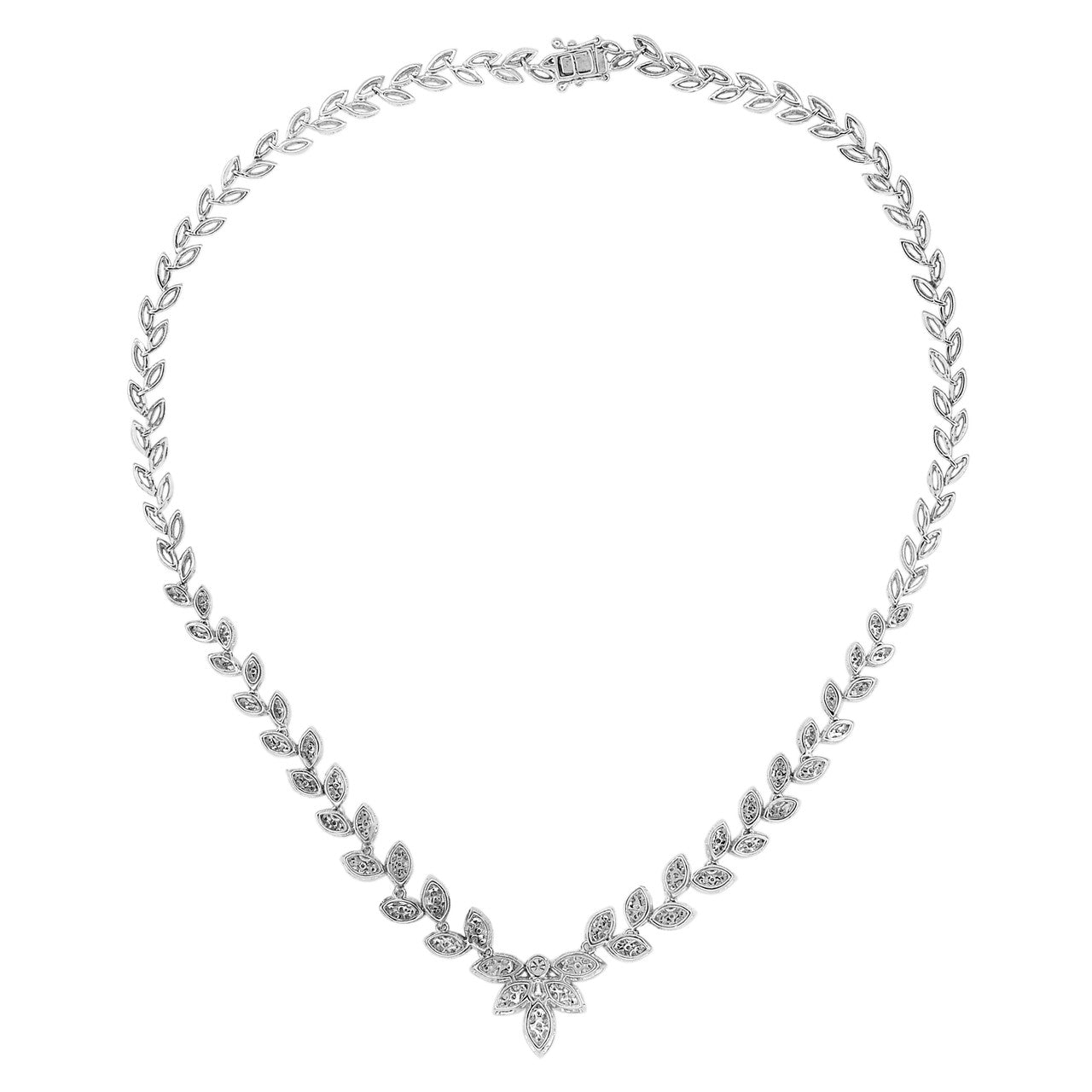 Exclusive 18K White Gold 6.05 Carat Diamond Leaf Necklace — Side View
