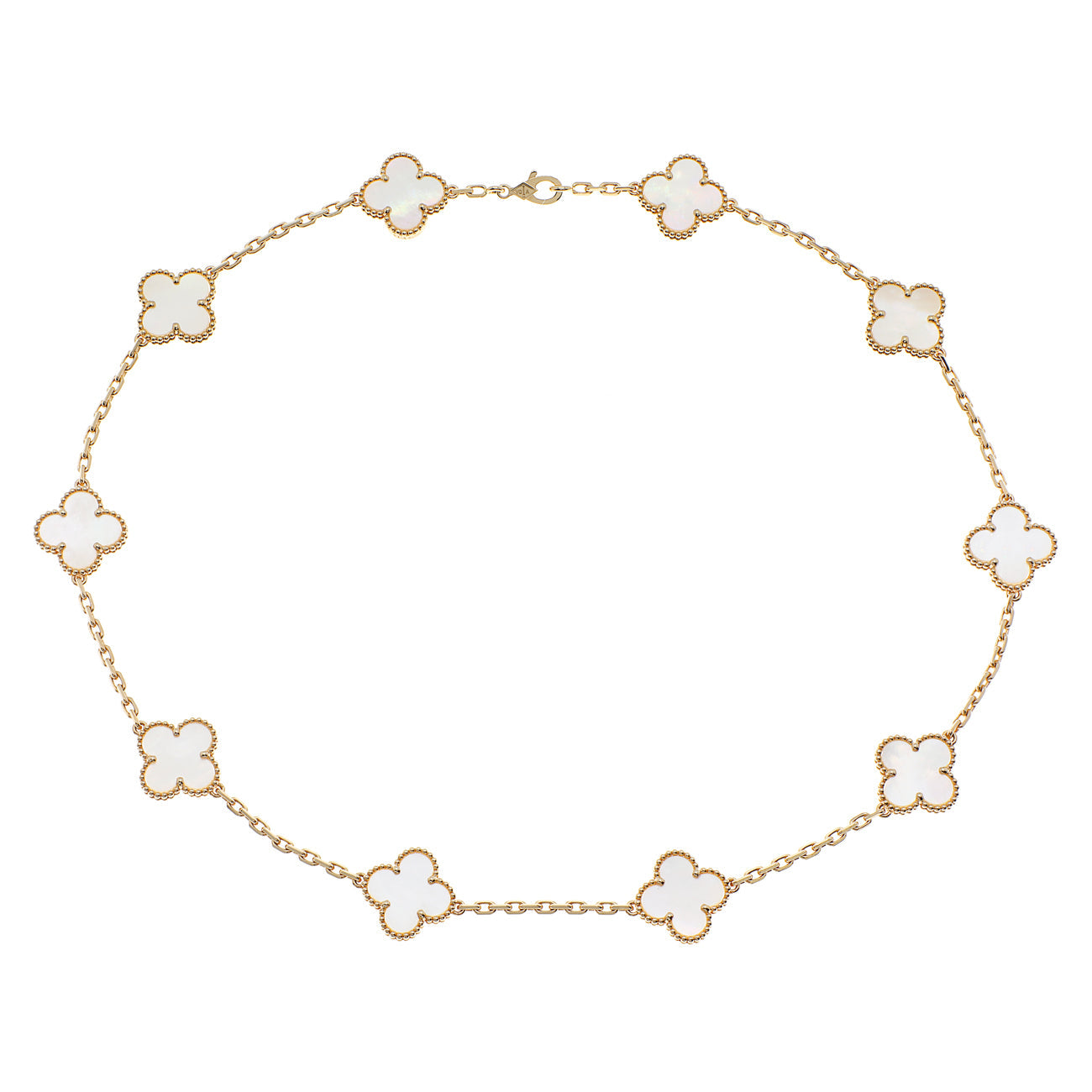 Exclusive Van Cleef & Arpels 18K Yellow Gold 10 Motifs Vintage Alhambra Necklace — Front View