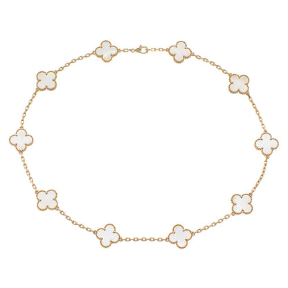 Exclusive Van Cleef & Arpels 18K Yellow Gold 10 Motifs Vintage Alhambra Necklace — Front View
