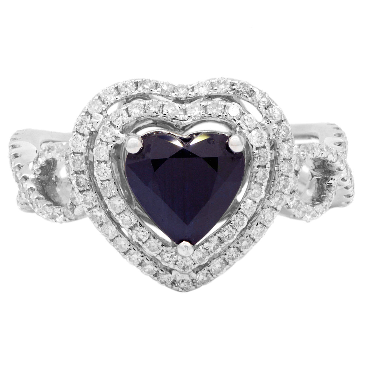 Exclusive 18K White Gold 1.05 Carat Heart Shaped Sapphire Diamond Ring — 5.5 — Front View