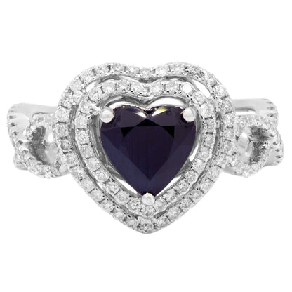 Exclusive 18K White Gold 1.05 Carat Heart Shaped Sapphire Diamond Ring — 5.5 — Front View