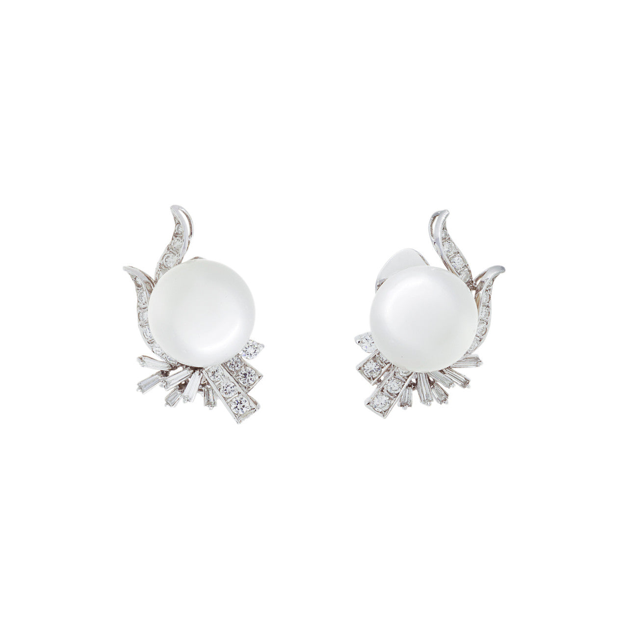 Exclusive 14K White Gold South Sea Pearl Diamond Earrings — Front View