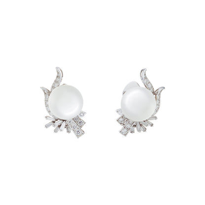 Exclusive 14K White Gold South Sea Pearl Diamond Earrings — Front View