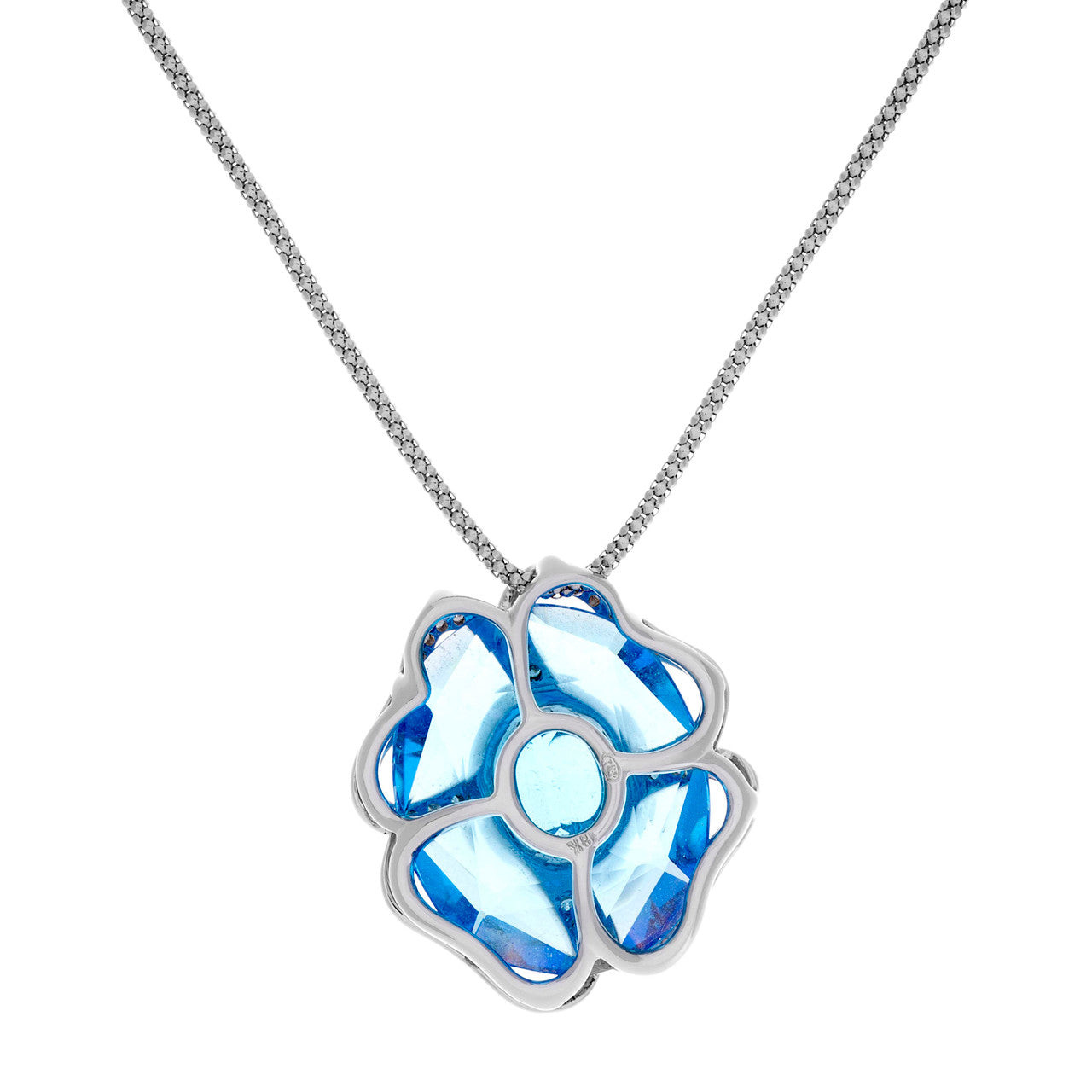 Exclusive 18K White Gold Diamond Blue Topaz Blossom Pendant Necklace — Side View