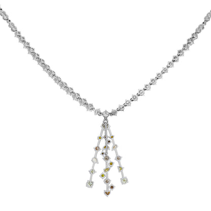 Exclusive 18K White Gold Riviere Necklace w/ Fancy Yellow Diamond Pendant — Side View