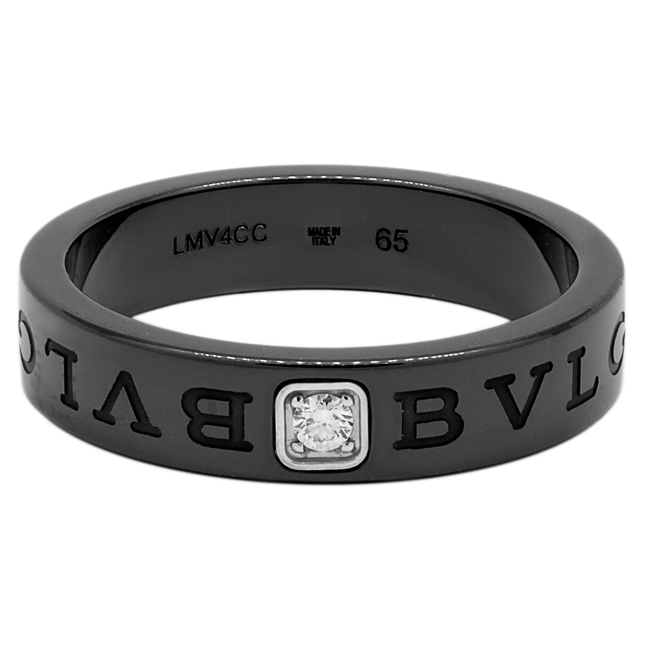 Exclusive Bulgari Black Ceramic & Diamond Band Ring — Front View