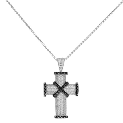 Exclusive 18K White Gold Black & White Diamond Cross Necklace — Front View