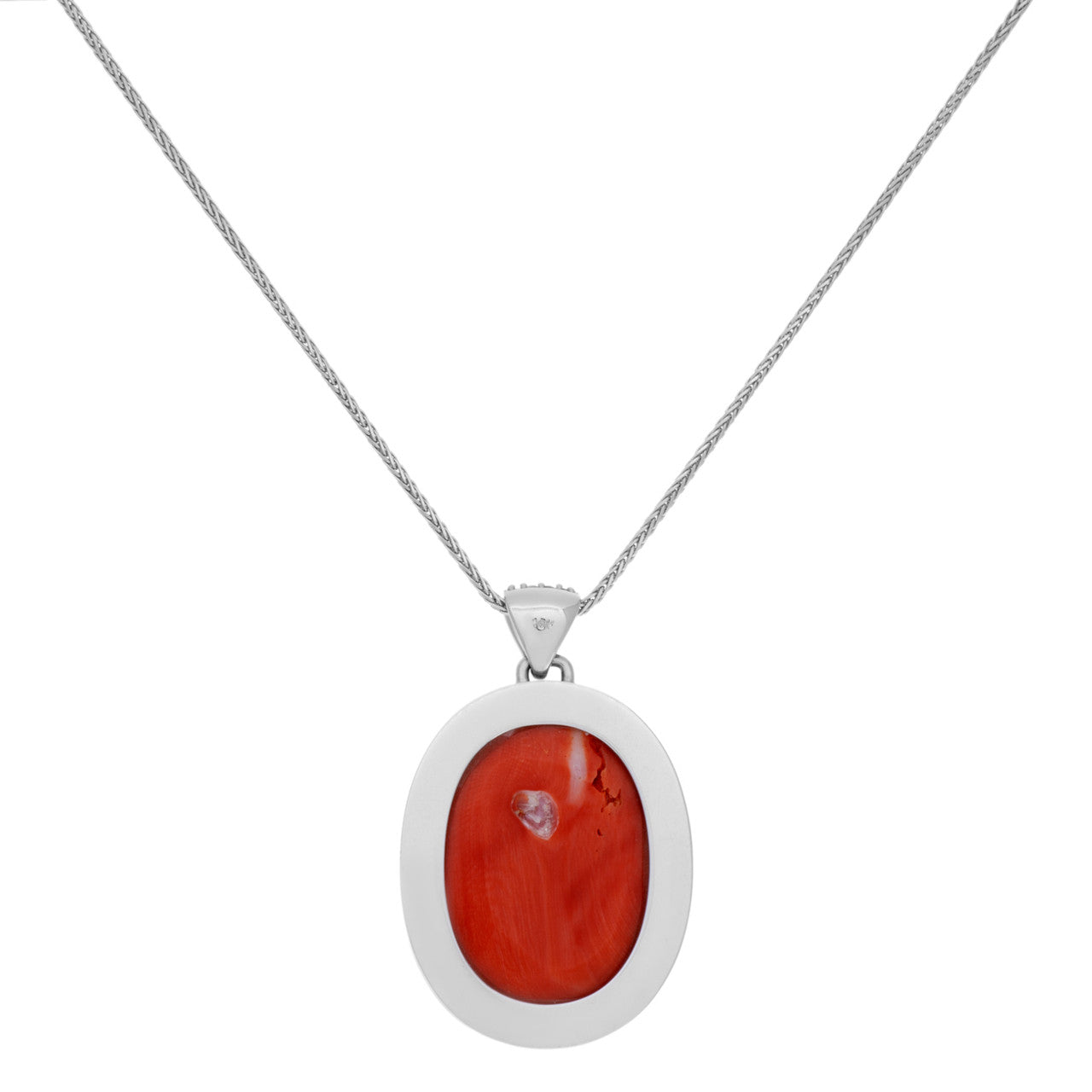 Exclusive 18K White Gold Carved Coral Cameo Pendant — Side View