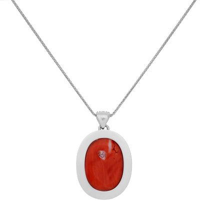 Exclusive 18K White Gold Carved Coral Cameo Pendant — Side View