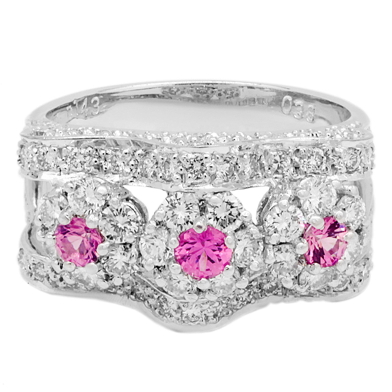 Exclusive 18K White Gold 0.38 Carat Pink Sapphire & Diamond Ring — 6 — Front View