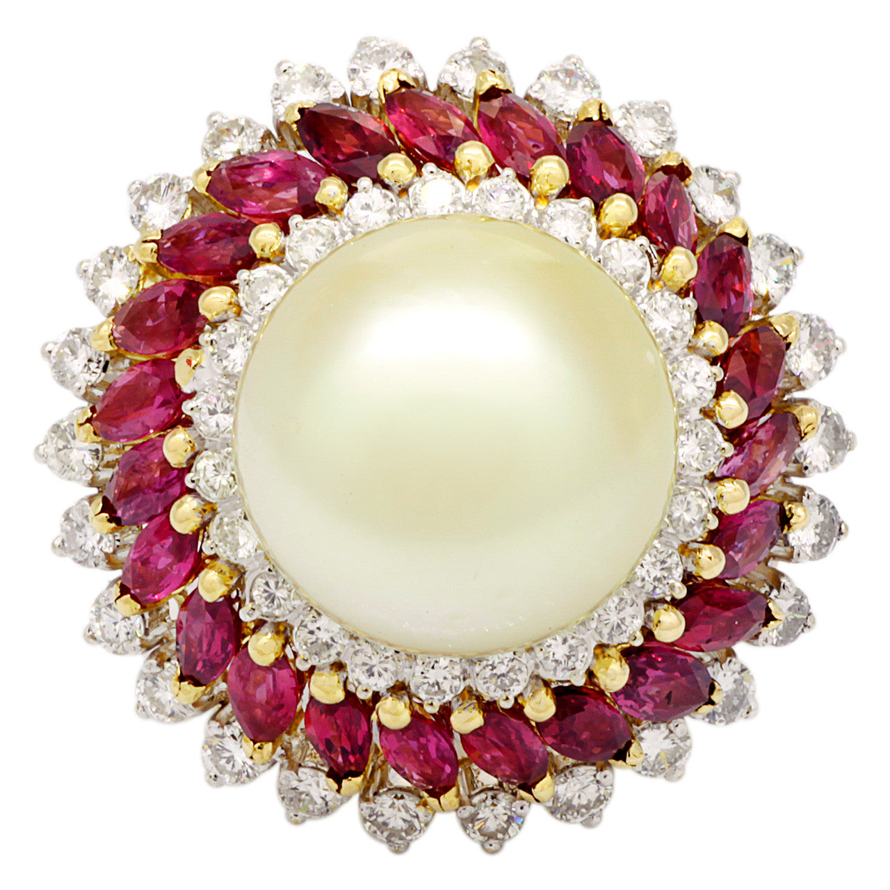 Exclusive 18K Yellow Gold South Sea Pearl, Ruby & Diamond Ring — 3.5 — Front View