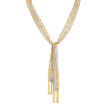 Exclusive 18K Yellow & White Gold Woven Mesh Scarf Necklace — Front View