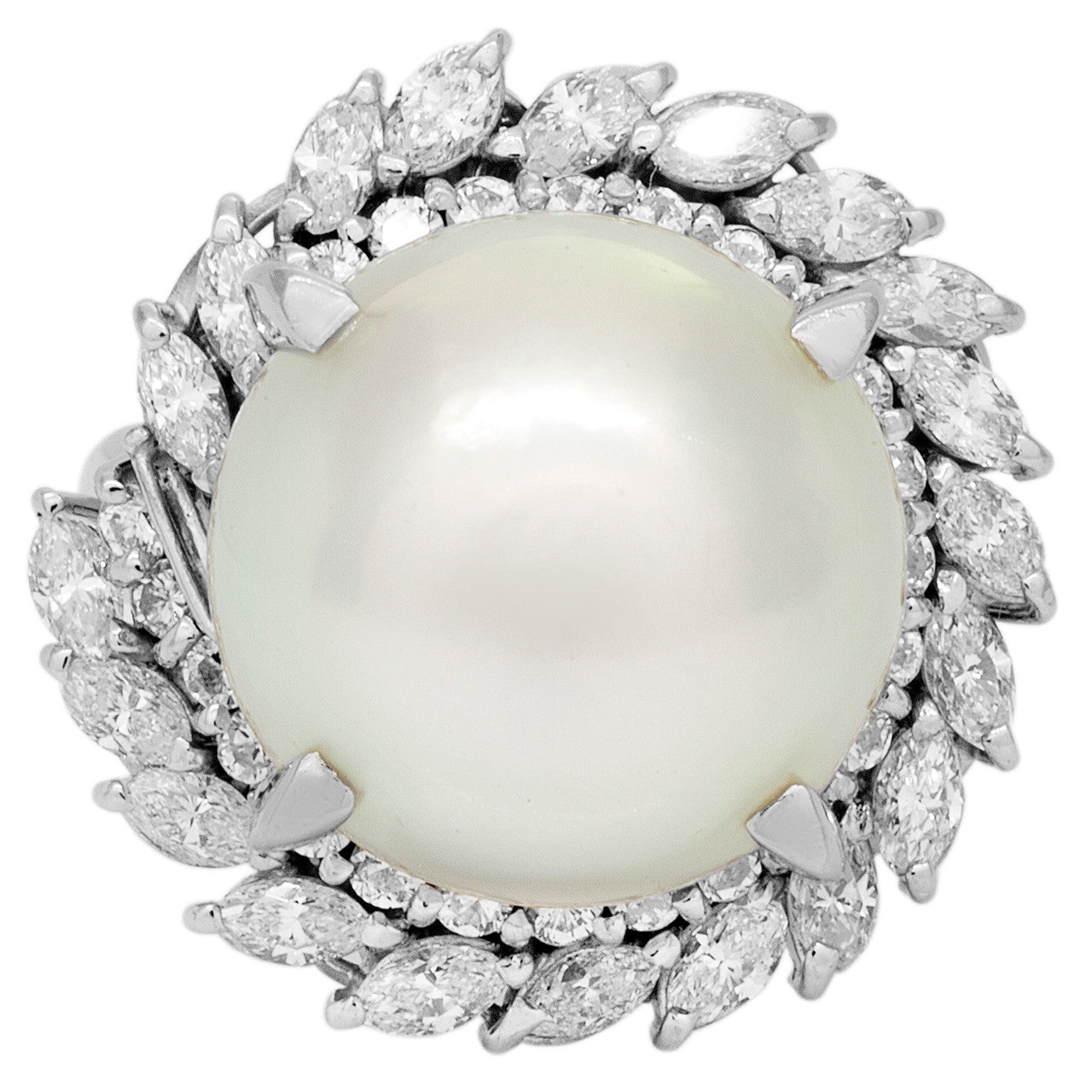 Exclusive Platinum 13.6mm South Sea Pearl Diamond Ring — 4 — Front View
