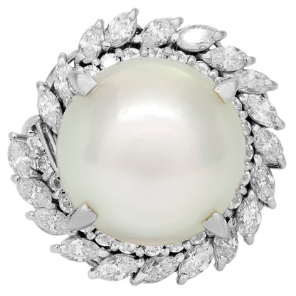 Exclusive Platinum 13.6mm South Sea Pearl Diamond Ring — 4 — Front View