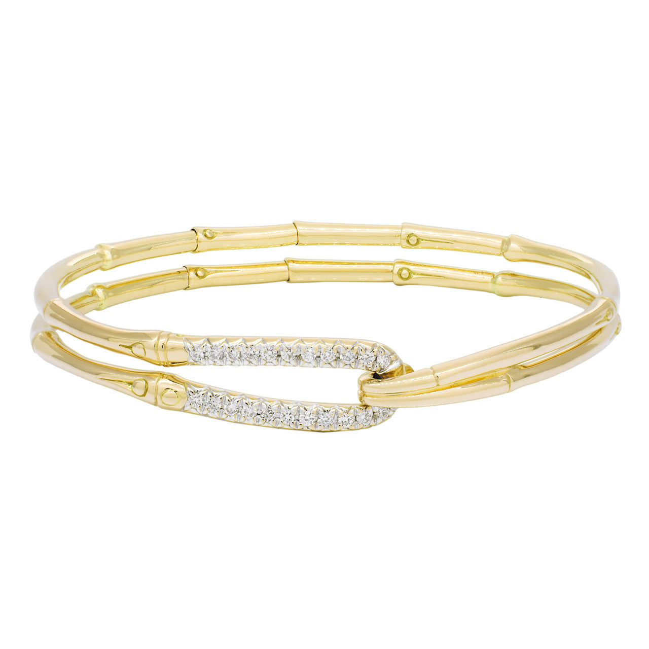 Exclusive John Hardy 18K Diamond Bamboo Flex Hook Bracelet — Front View