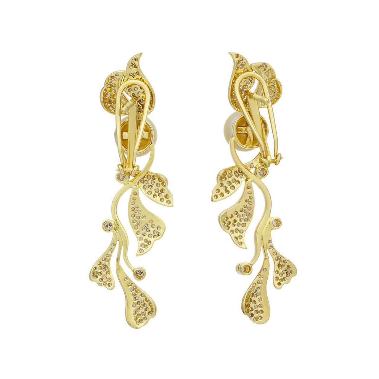 Exclusive 18K Gold Diamond South Sea Pearl Earrings — Side View