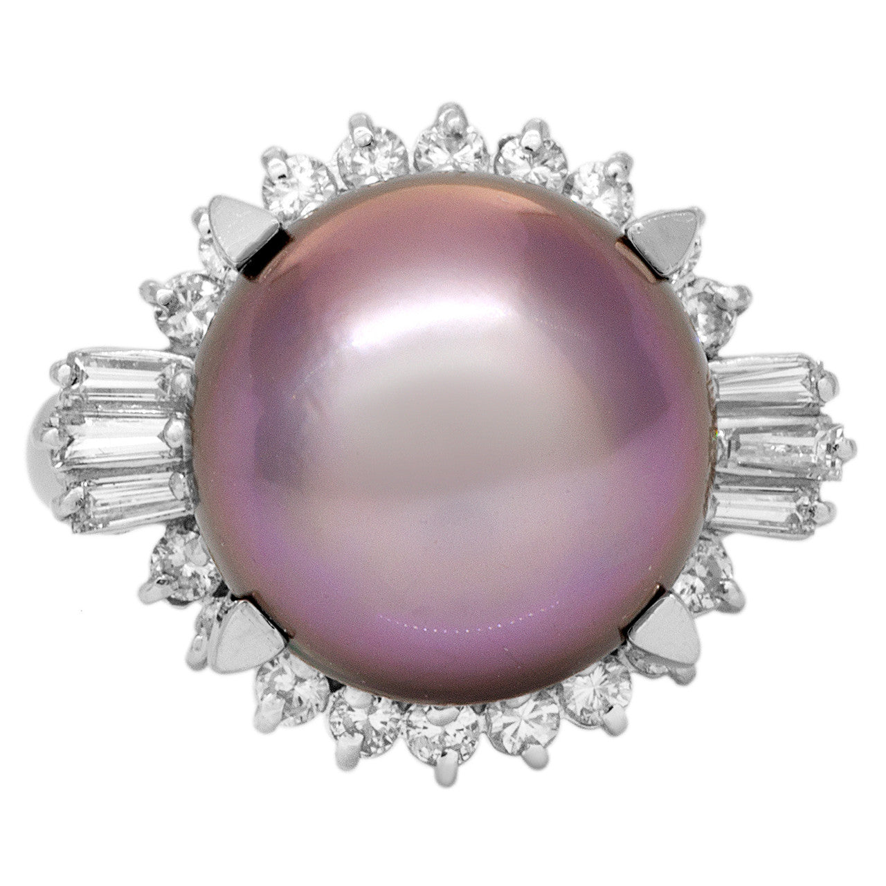 Exclusive Platinum South Sea Pearl & Diamond Ring — 4.25 — Front View