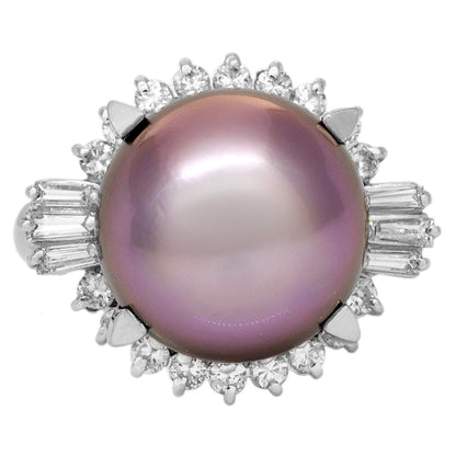 Exclusive Platinum South Sea Pearl & Diamond Ring — 4.25 — Front View