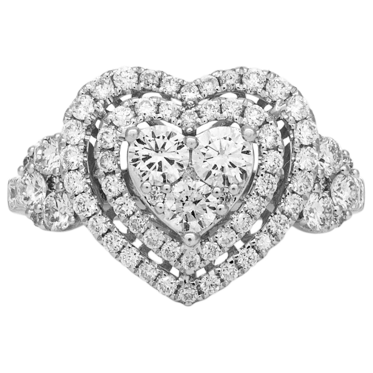 Exclusive 18K White Gold 1.29 Carat Pave Diamond Heart Ring — 5.5 — Front View