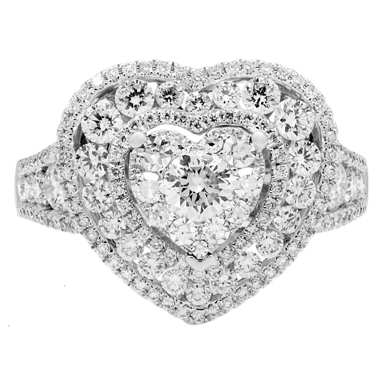 Exclusive 18K White Gold 1.35 Carat Diamond Heart Ring — 5.5 — Front View