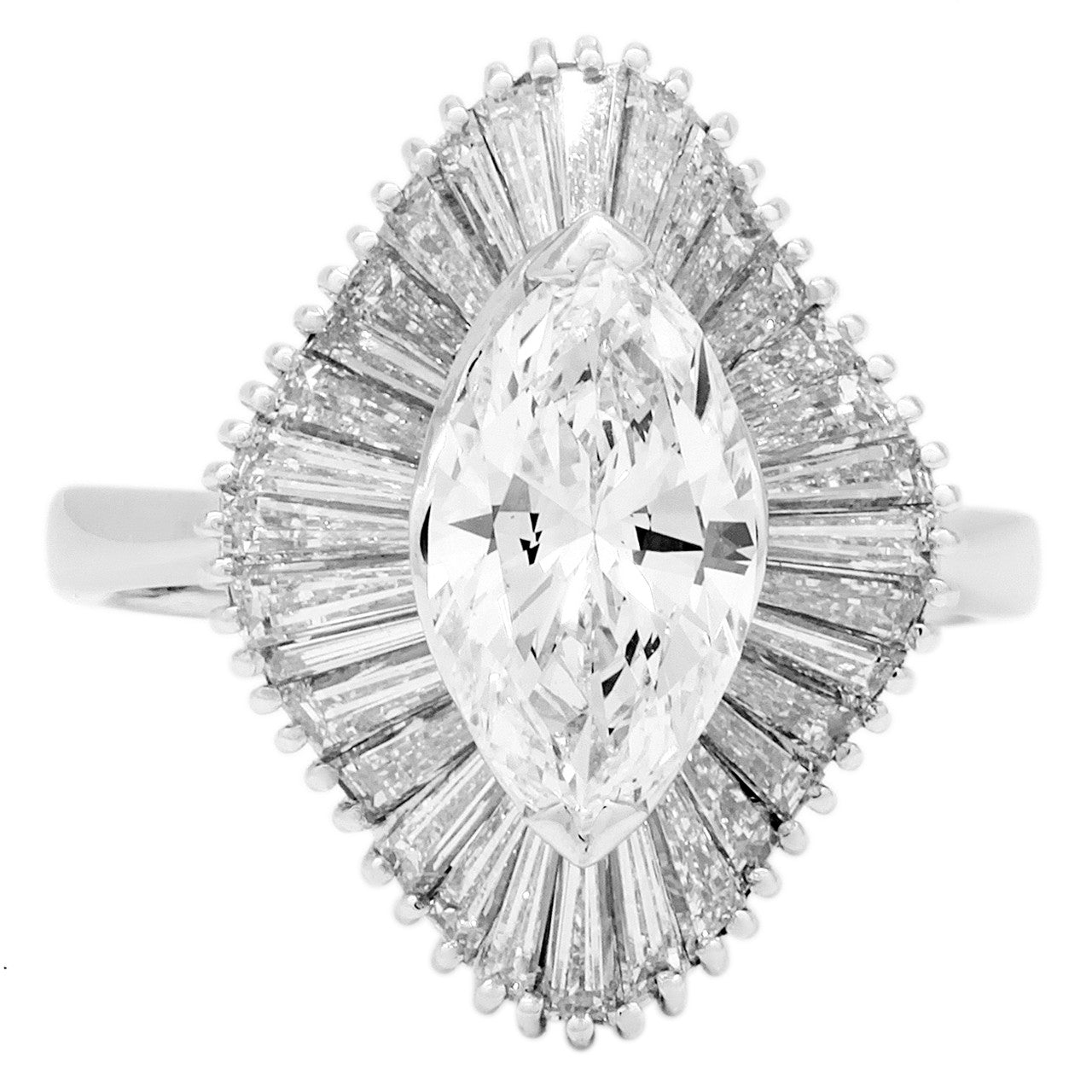 Exclusive 14K White Gold 1.38 Carat Marquis Diamond Ring — 3.5 — Front View