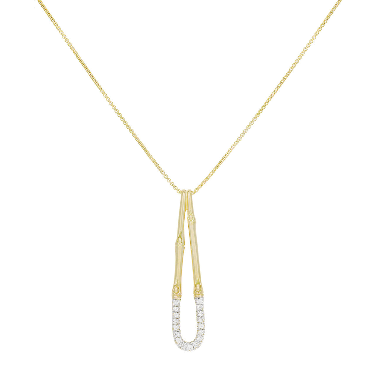 Exclusive John Hardy 18K Yellow Gold & Diamond Bamboo Hoop Pendant Necklace — Front View