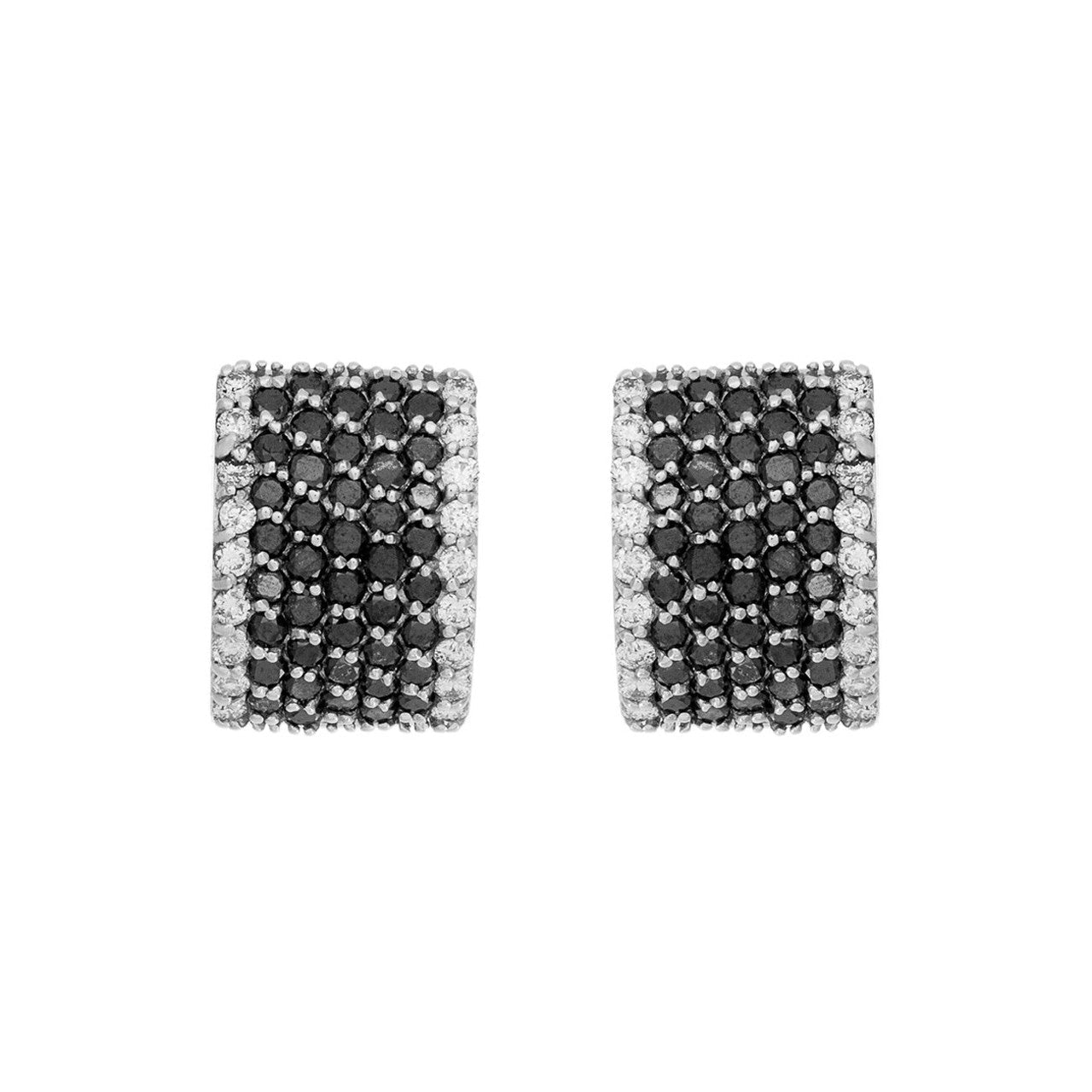 Exclusive 18K White Gold Black Diamond Hoop Earrings — Front View