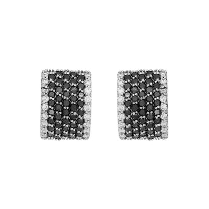 Exclusive 18K White Gold Black Diamond Hoop Earrings — Front View