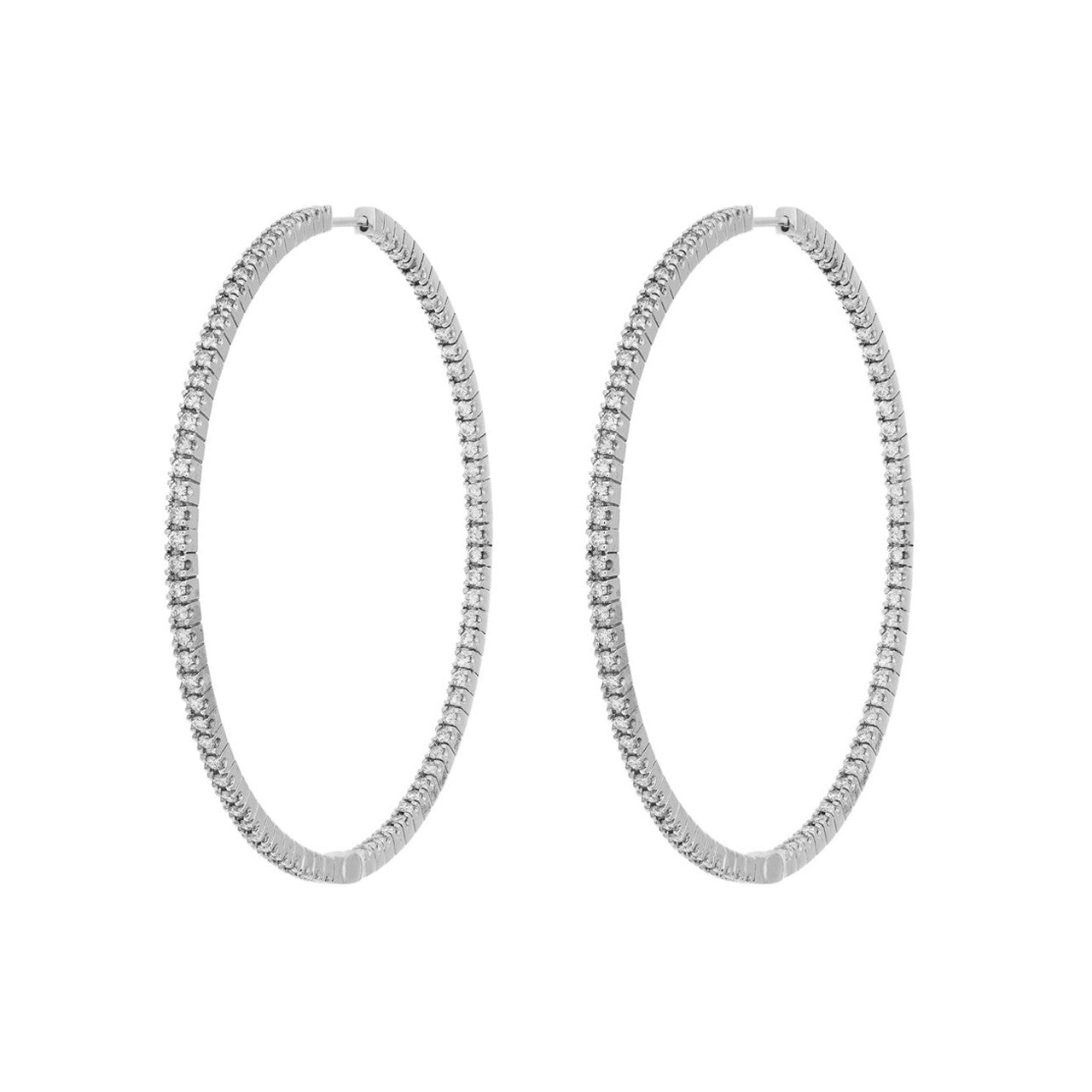 Exclusive 18K White Gold 2.52 Carat Diamond Hoop Earrings — Front View