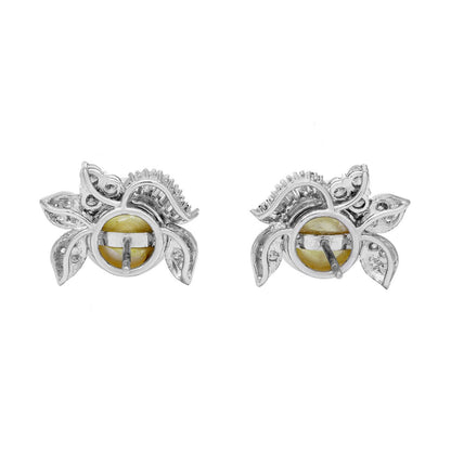 Exclusive 18K White Gold South Sea Pearl Diamond Earrings — Top View