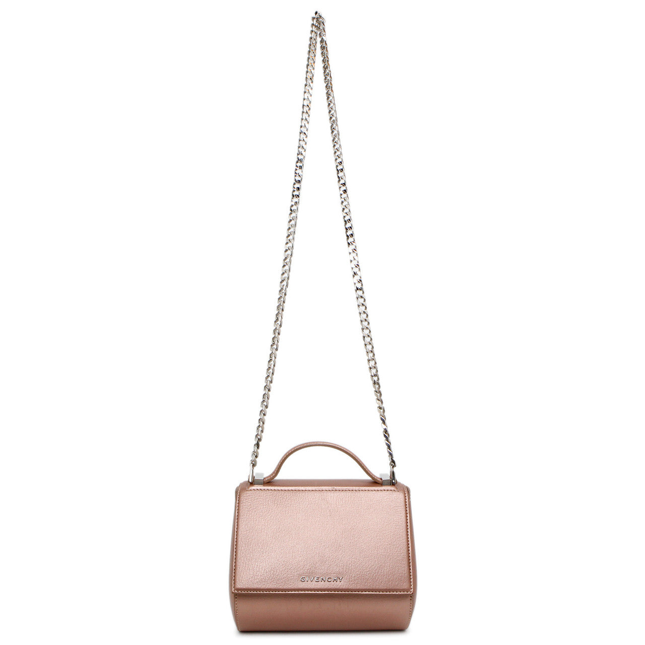 Exclusive Givenchy Rose Gold Calfskin Mini Pandora Box Chain Crossbody — Front View