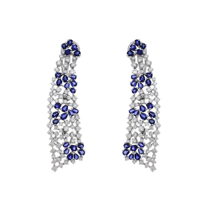 Exclusive 14K White Gold Diamond Sapphire Drop Earrings — Front View