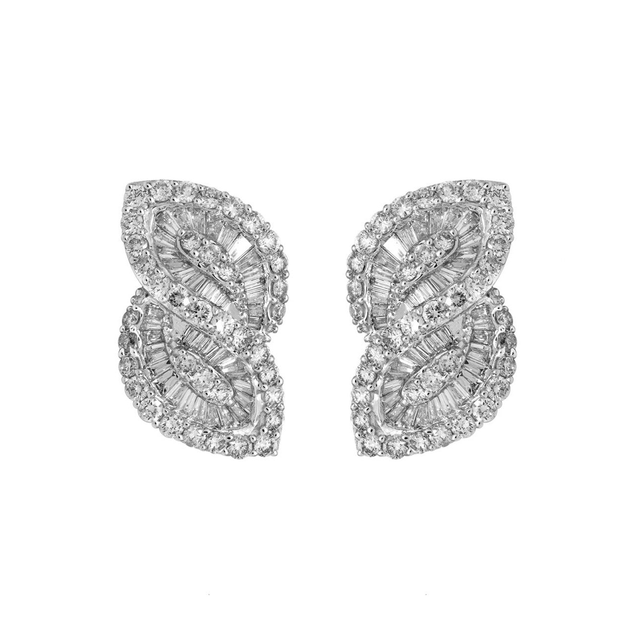 Exclusive 18K White Gold 3.08 Carat Diamond Baguette Earrings — Front View