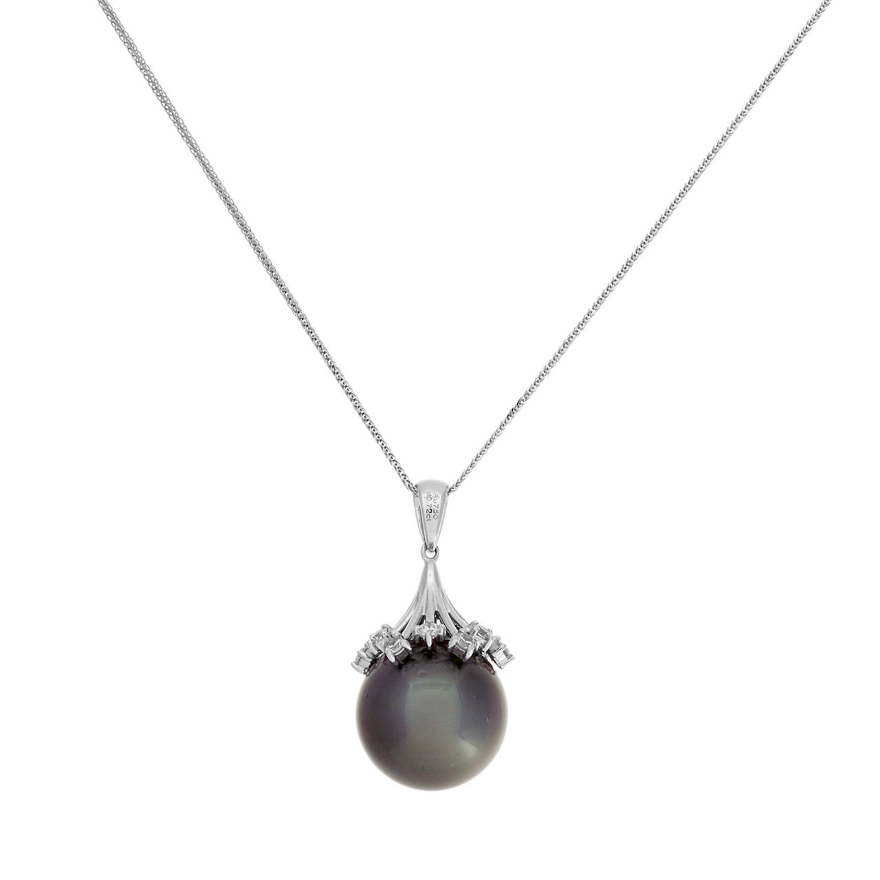 Exclusive 18K White Gold 0.72 Carat Diamond Tahitian Pearl Pendant Necklace — Side View