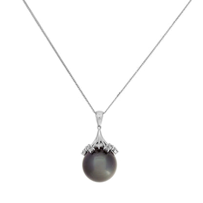Exclusive 18K White Gold 0.72 Carat Diamond Tahitian Pearl Pendant Necklace — Side View